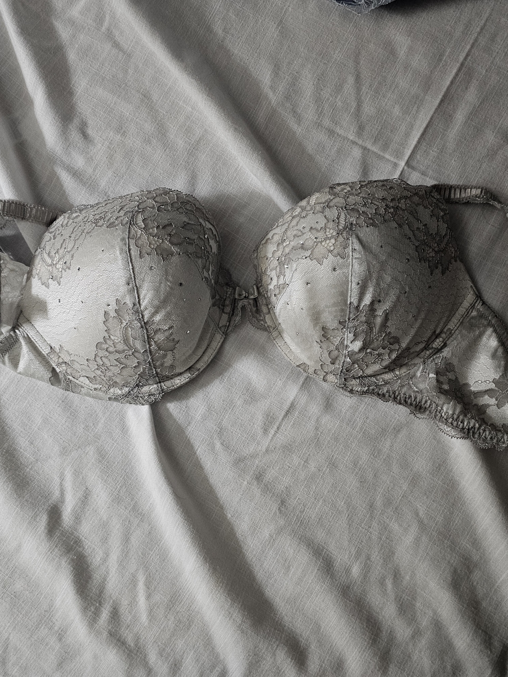 Victoria's Secret Lace Push-Up Bra in Light Gray With Rhinestones